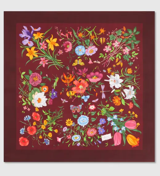 Printed Flora Silk Twill Carré